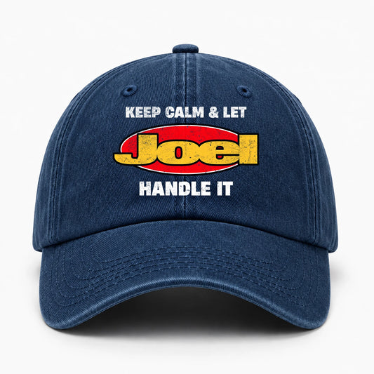 Keep Calm & Let Your Name Handle It Yellow And Red Logo Washed Cap JOEL 13K1 C172PF