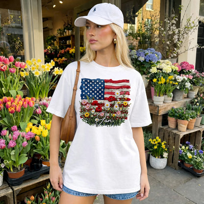 JAN 13K1-549 Personalize Name - Design American flag and flowers