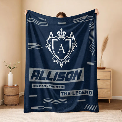 The Man The Myth The Legend Blue & Gray Fleece Blanket  ALLISON 13K1 BK08