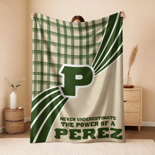 Never Underestimate Your Name Green & Cream Plaid Fleece Blanket PEREZ 13K1 BK50