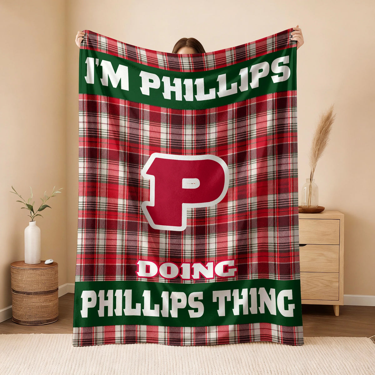 I'm Name Doing Name Things Red Plaid Fleece Blanket PHILLIPS 13K1 BK49