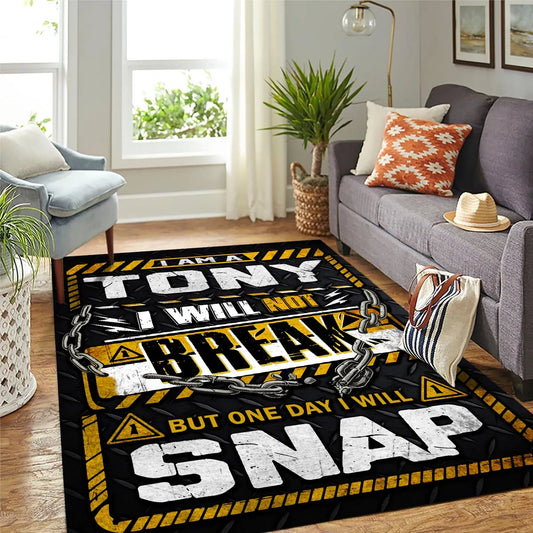 TONY Motivational Rug – Black & Yellow Quote Carpet for Living Room 13K1-AR1