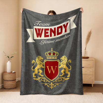 Team Your Name Lifetime Member Charcoal Blanket WENDY 13K1 BK20