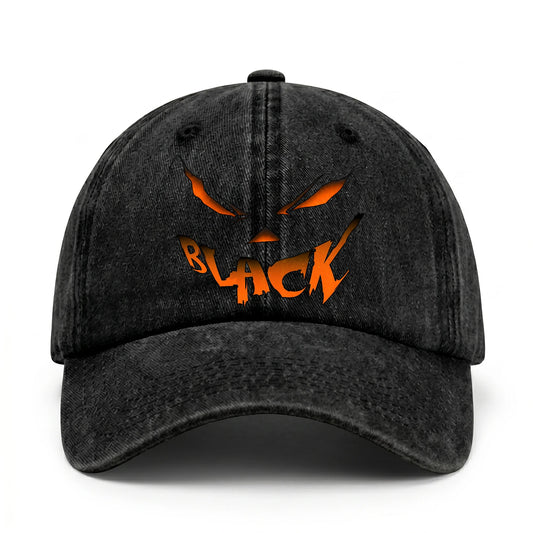 Your Name Jack O' Lantern Halloween Washed Cap BLACK 13K1 C100PF