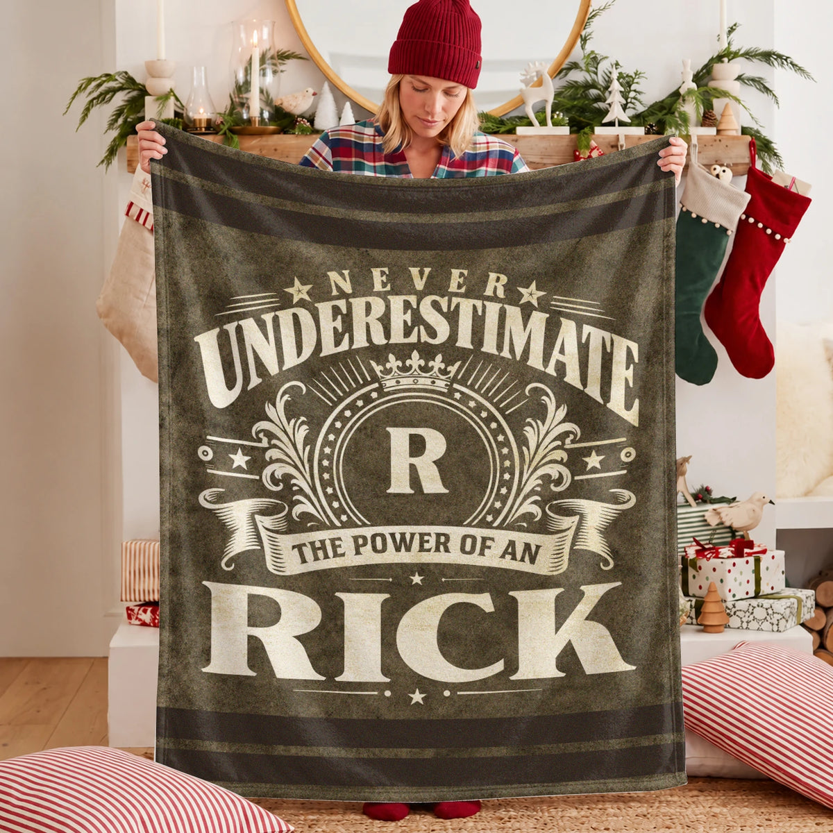 Never Underestimate The Power Of A Name Olive Green Army Fleece Blanket RICK 13K1 BK46