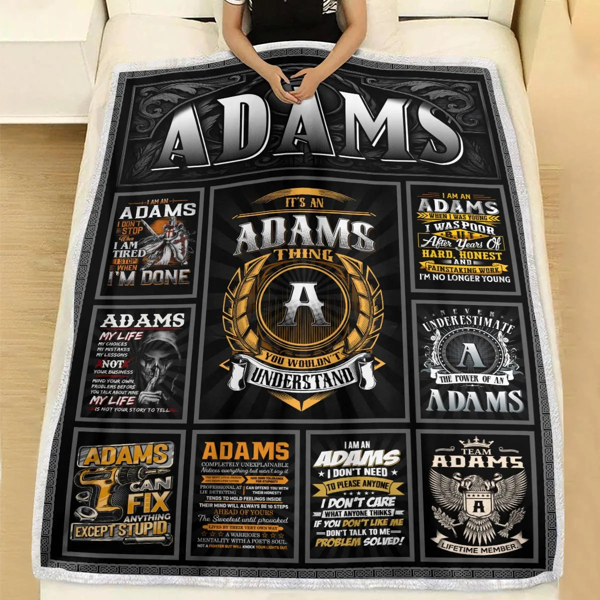 ADAMS Personalized Blanket | Custom Name Cozy Throw Gift 13K1-BK2