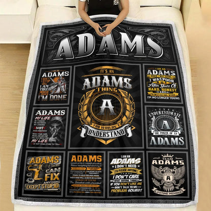 ADAMS Personalized Blanket | Custom Name Cozy Throw Gift 13K1-BK2
