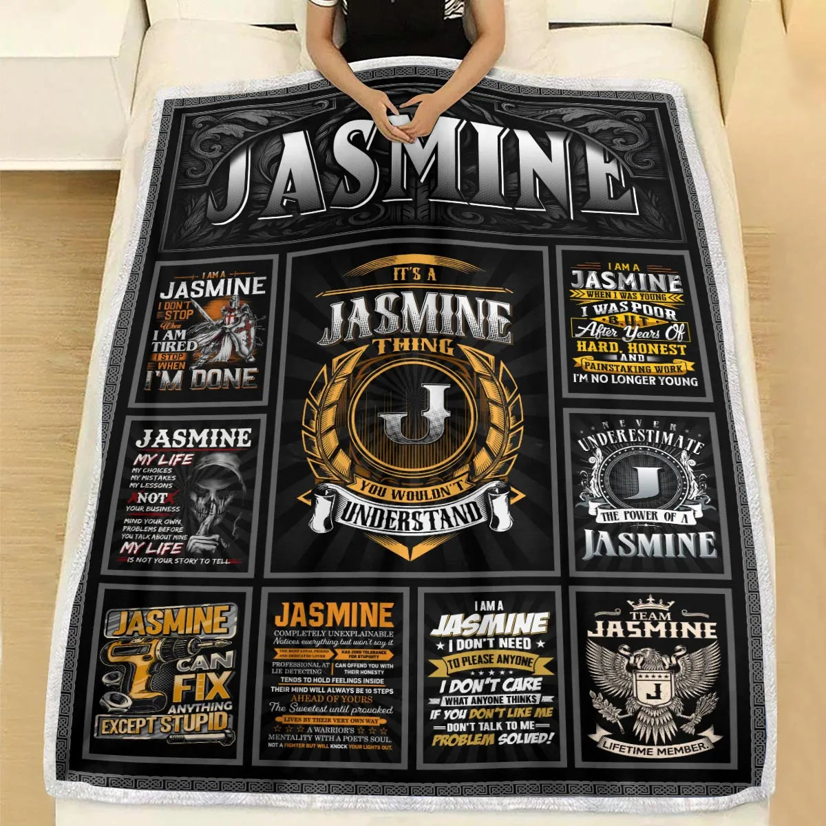JASMINE Personalized Blanket | Custom Name Cozy Throw Gift 13K2-BK2