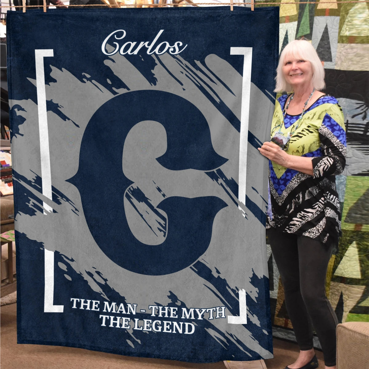 The Man The Myth The Legend Navy Baseball Fleece Blanket CARLOS 13K1 BK17