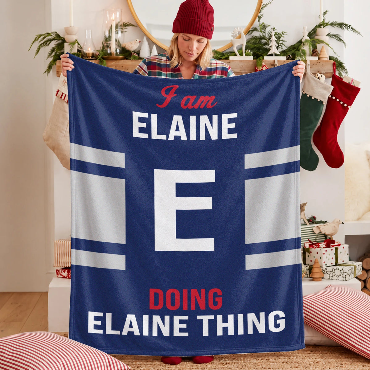 I'm Name Doing Name Things Navy Fleece Blanket ELAINE 13K1 BK51
