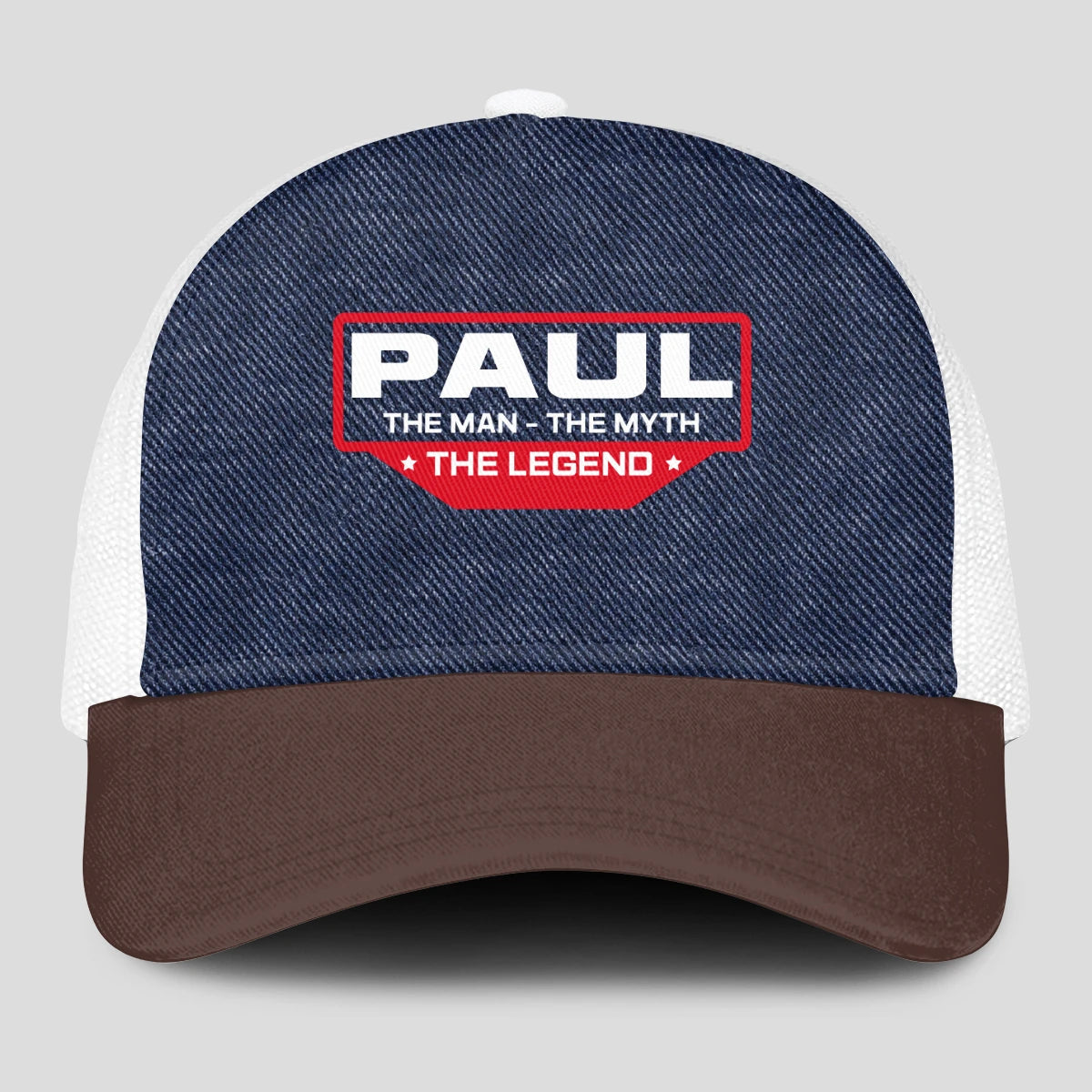The Man The Myth The Legend Navy Brown And White Mesh Cap PAUL 13K1 C200PF