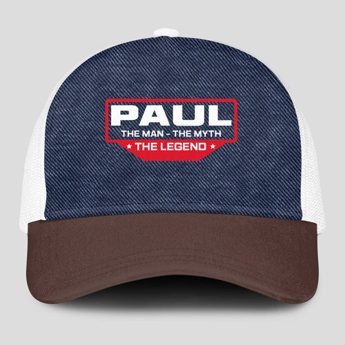 The Man The Myth The Legend Navy Brown And White Mesh Cap PAUL 13K1 C200PF