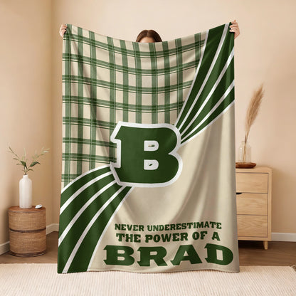 Never Underestimate Your Name Green & Cream Plaid Fleece Blanket BRAD 13K1 BK50