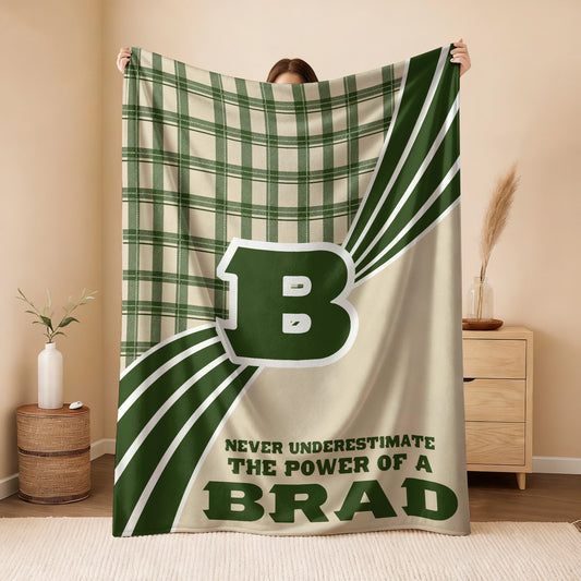 Never Underestimate Your Name Green & Cream Plaid Fleece Blanket BRAD 13K1 BK50