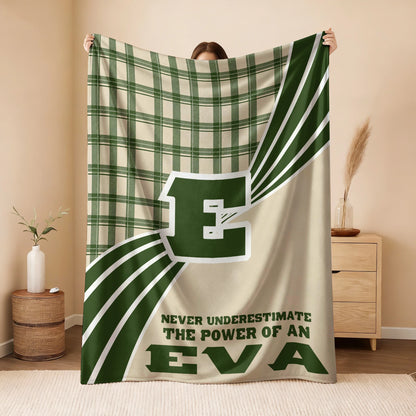 Never Underestimate Your Name Green & Cream Plaid Fleece Blanket EVA 13K1 BK50