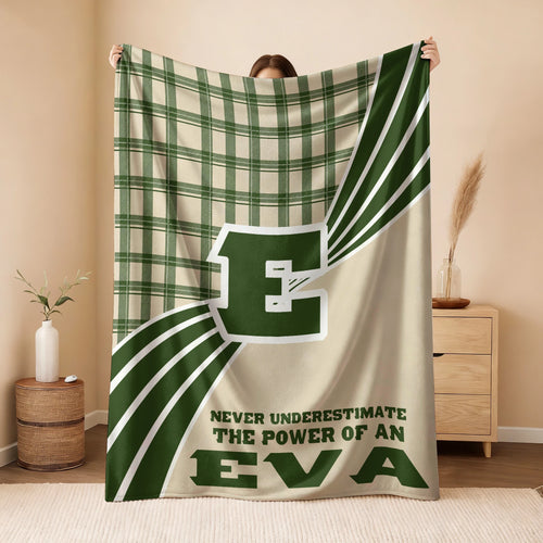 Never Underestimate Your Name Green & Cream Plaid Fleece Blanket EVA 13K1 BK50