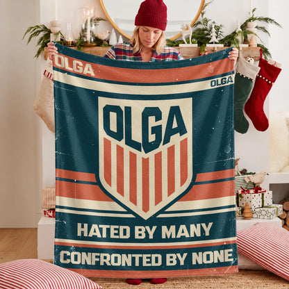 Hated By Many Confronted By None Retro Fleece Blanket OLGA 13K1 BK58