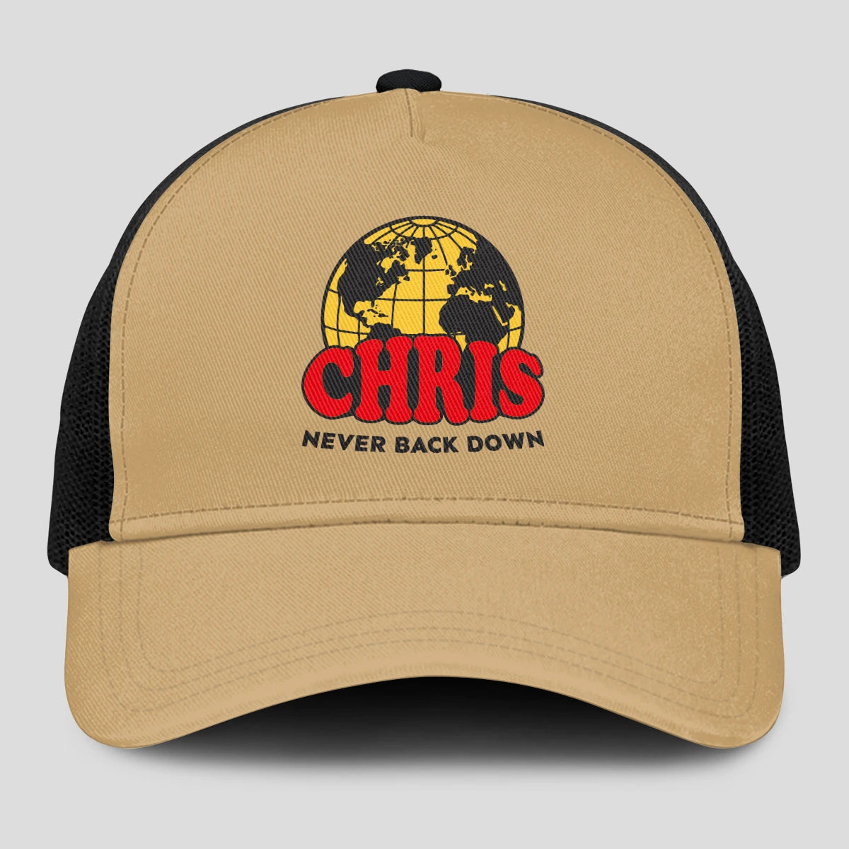 Never Back Down World Logo Khaki Mesh Cap CHRIS 13K1 C212PF