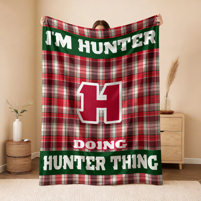 I'm Name Doing Name Things Red Plaid Fleece Blanket HUNTER 13K1 BK49