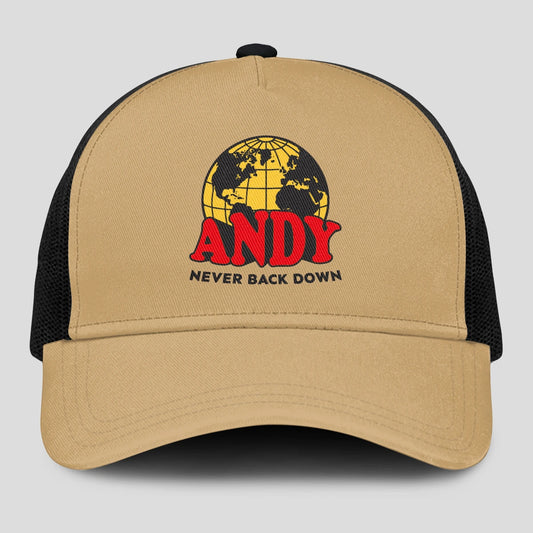 Never Back Down World Logo Khaki Mesh Cap ANDY 13K1 C212PF