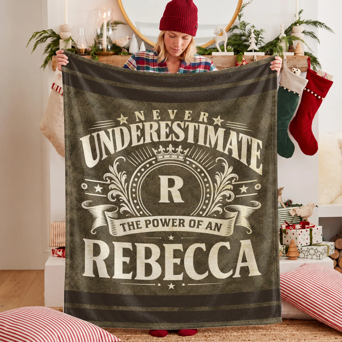 Never Underestimate The Power Of A Name Olive Green Army Fleece Blanket REBECCA 13K1 BK46