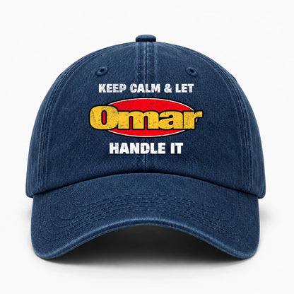 Keep Calm & Let Your Name Handle It Yellow And Red Logo Washed Cap OMAR 13K1 C172PF