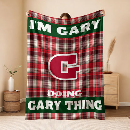I'm Name Doing Name Things Red Plaid Fleece Blanket GARY 13K1 BK49