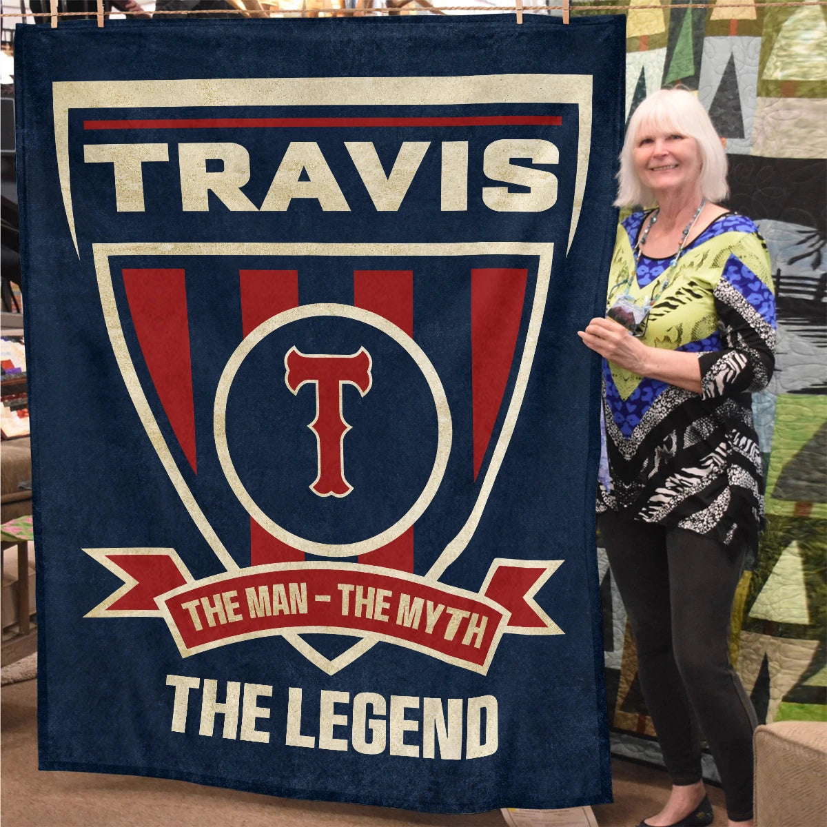 The Man The Myth The Legend Blue Burgundy Baseball Blanket TRAVIS 13K1 BK18