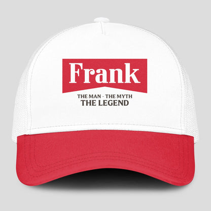 The Man The Myth The Legend Red And White Mesh Cap FRANK 13K1 C197PF