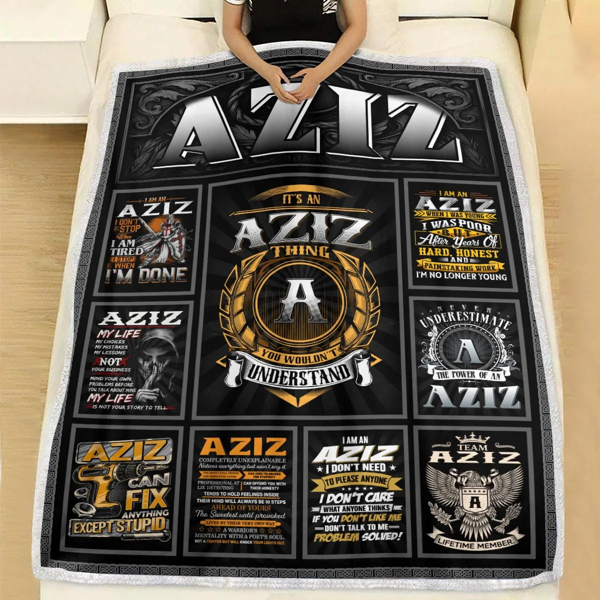 AZIZ Personalized Blanket | Custom Name Cozy Throw Gift 13K3-BK2