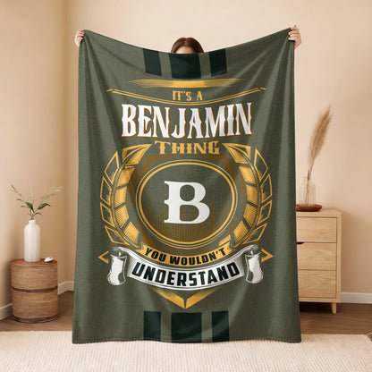 It's A Your Name Thing Olive Green Logo Fleece Blanket BENJAMIN 13K1 BK31