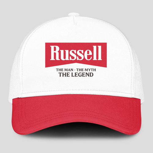 The Man The Myth The Legend Red And White Mesh Cap RUSSELL 13K1 C197PF
