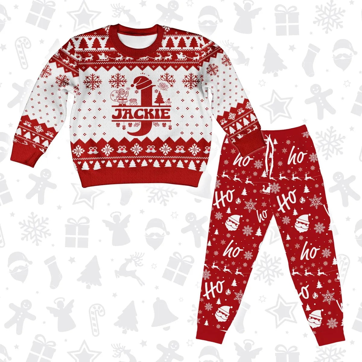 JACKIE Personalized Christmas Pajama Set - Holiday Gift Outfit 13K1-CR2