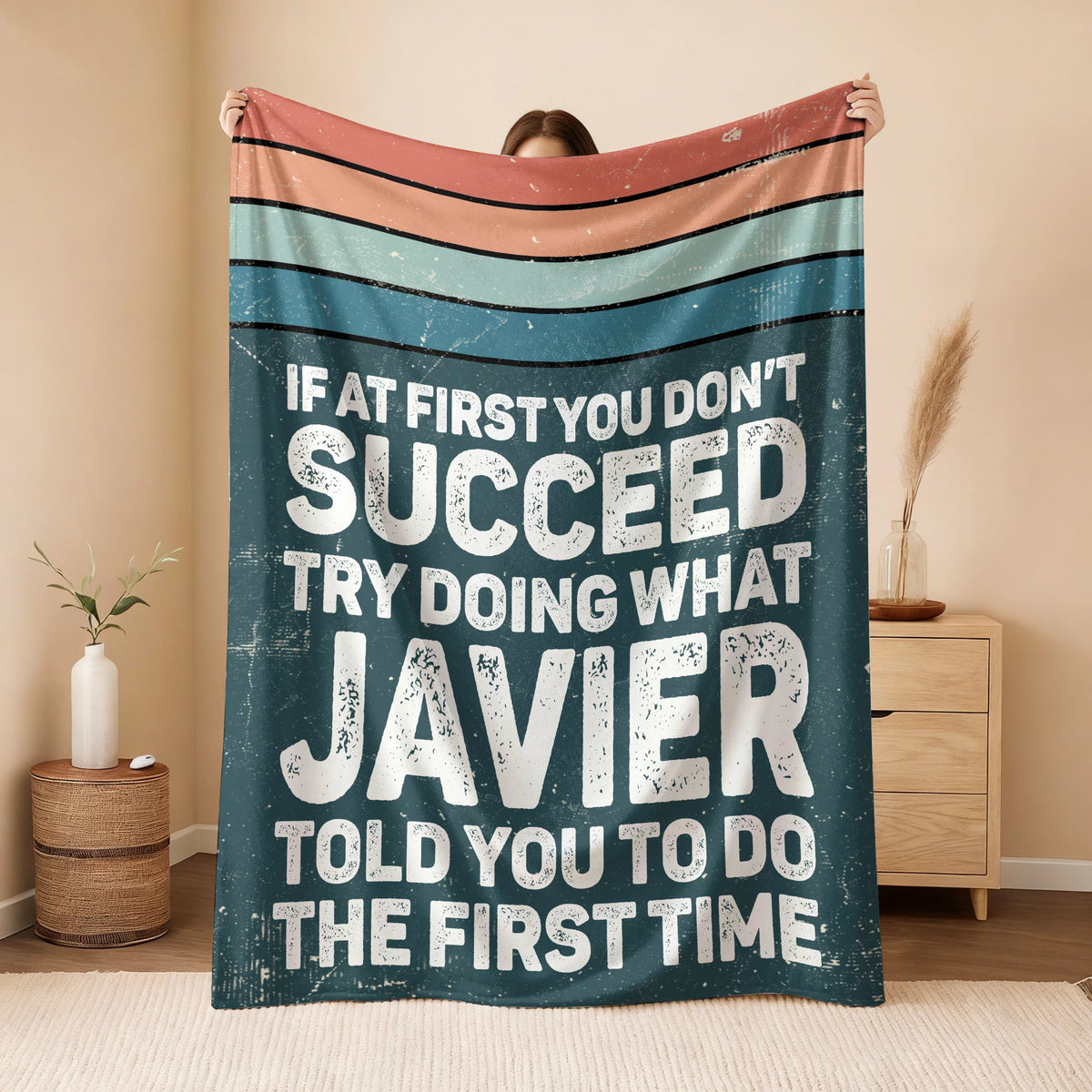 If At First You Don’t Succeed Retro Green Fleece Blanket JAVIER 13K1 BK29