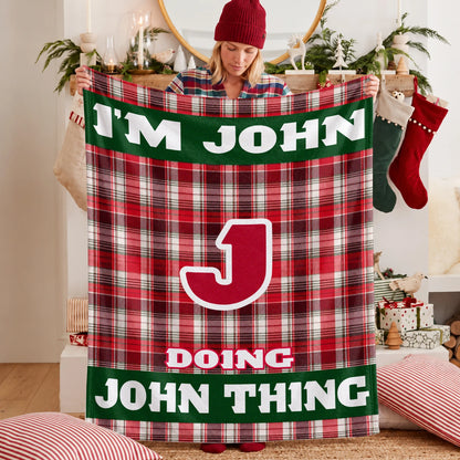 I'm Name Doing Name Things Red Plaid Fleece Blanket JOHN 13K1 BK49