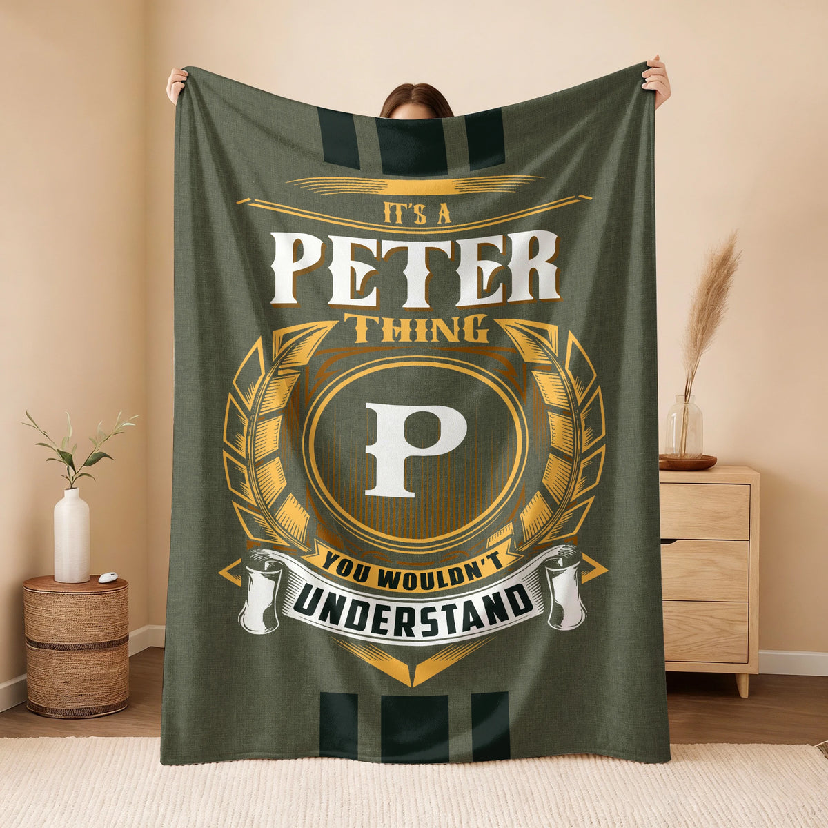 It's A Your Name Thing Olive Green Logo Fleece Blanket PETER 13K1 BK31