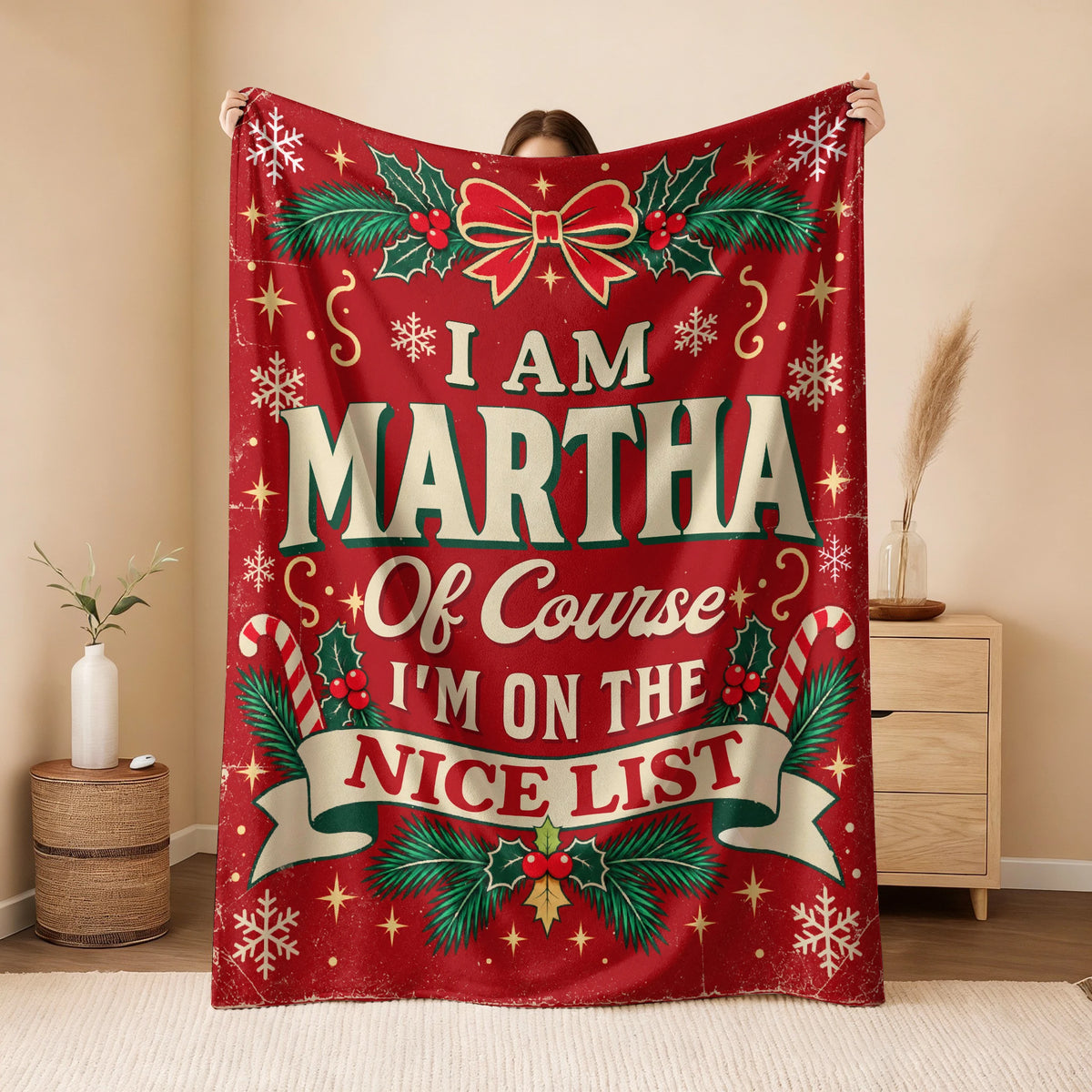I'm Name Of Course I'm On The Nice List Christmas Fleece Blanket MARTHA 13K1 BK56
