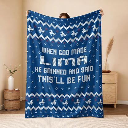 When God Made Your Name Navy Fleece Blanket LIMA 13K1 BK32