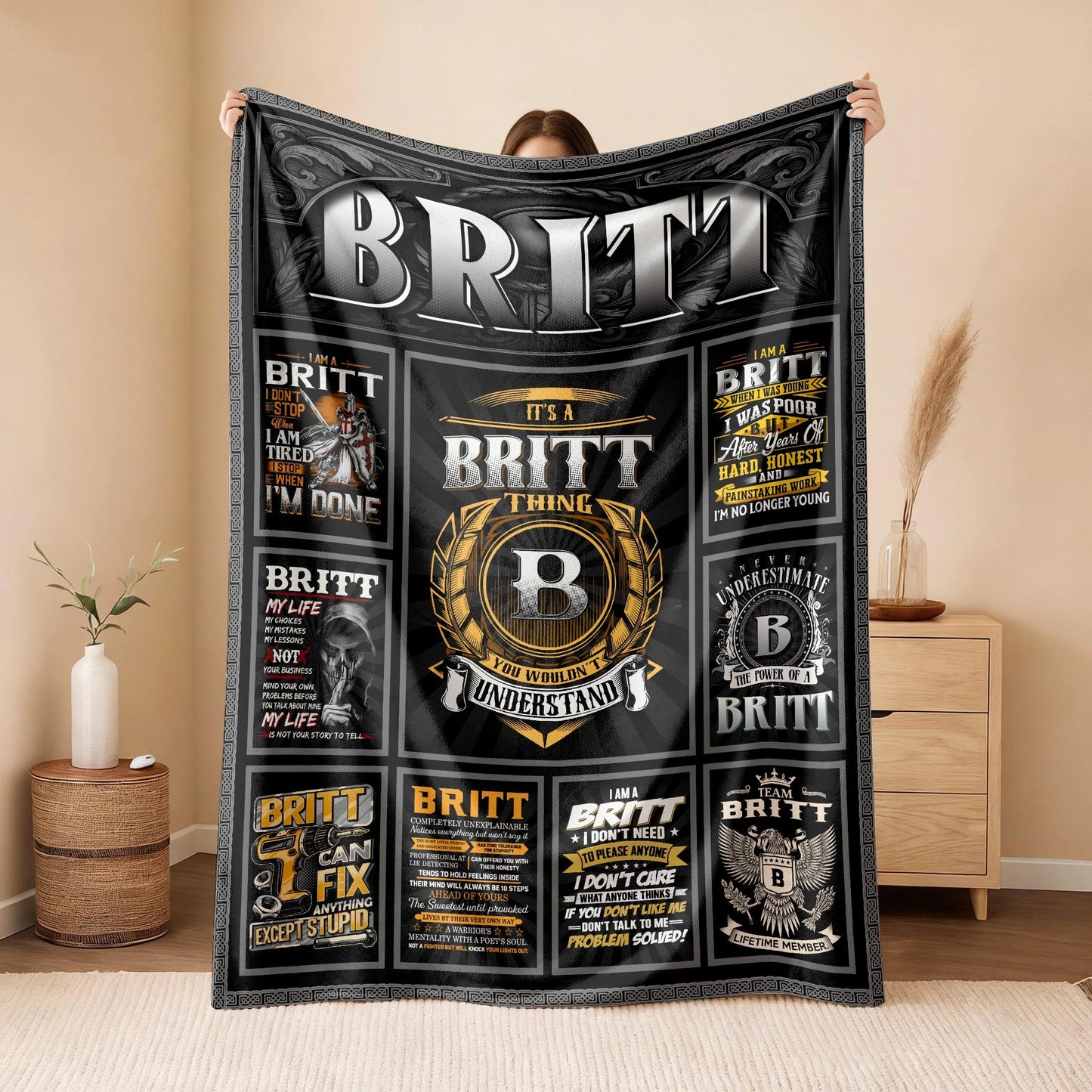 BRITT Personalized Blanket | Custom Name Cozy Throw Gift 13K4-BK2