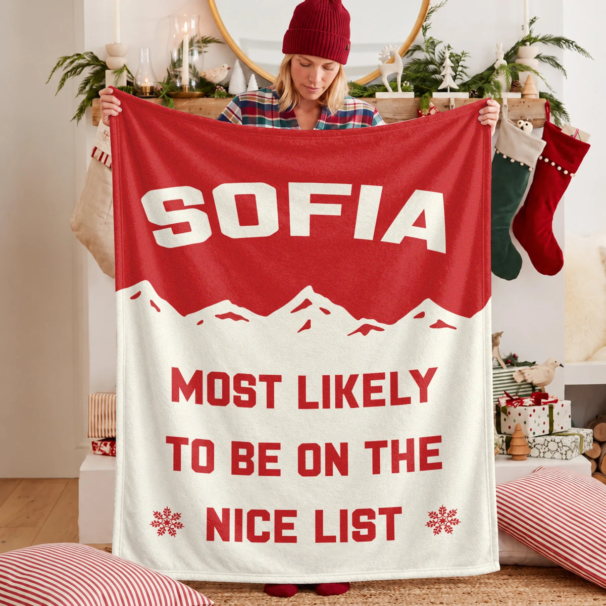 Most Likely on the Nice List Red Vintage Christmas Fleece Blanket SOFIA 13K1 BK63