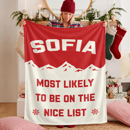 Most Likely on the Nice List Red Vintage Christmas Fleece Blanket SOFIA 13K1 BK63
