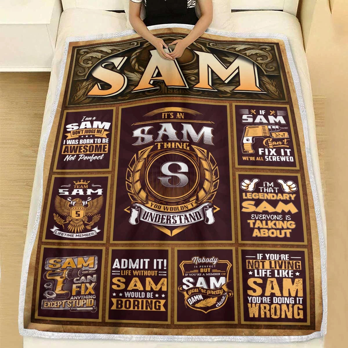SAM Personalized Blanket | Custom Name Cozy Throw Gift 13K1-BK4