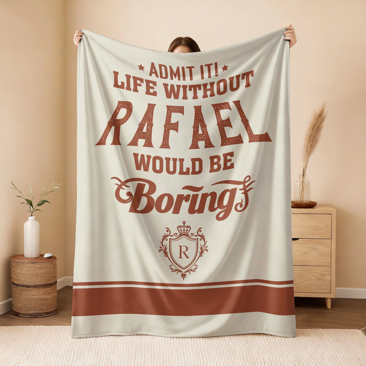 Life Without Your Name Would Be Boring Cream Terracotta Blanket RAFAEL 13K1 BK24
