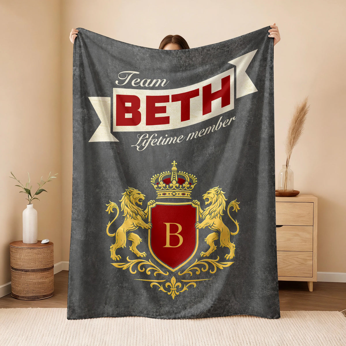 Team Your Name Lifetime Member Charcoal Blanket BETH 13K1 BK20