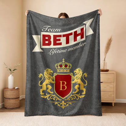 Team Your Name Lifetime Member Charcoal Blanket BETH 13K1 BK20