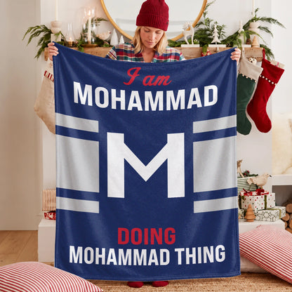 I'm Name Doing Name Things Navy Fleece Blanket MOHAMMAD 13K1 BK51