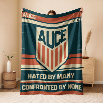 Hated By Many Confronted By None Retro Fleece Blanket ALICE 13K1 BK58