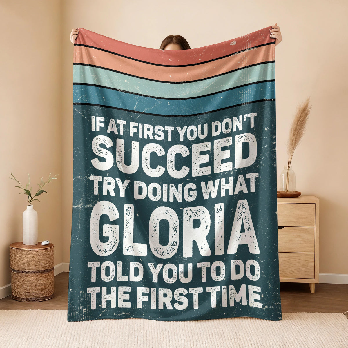 If At First You Don’t Succeed Retro Green Fleece Blanket GLORIA 13K1 BK29