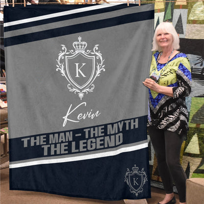The Man The Myth The Legend Navy Gray Fleece Blanket KEVIN 13K1 BK13