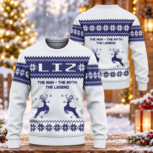 The Man The Myth The Legend Navy White Ugly Sweater LIZ 13K1 UG07